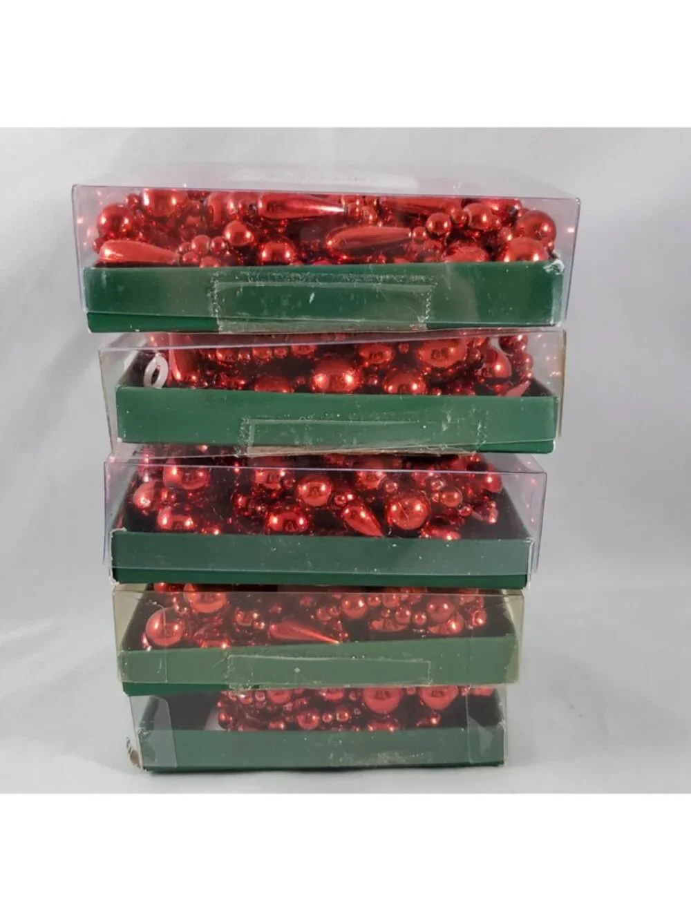 Set of 5 Marshall Fields Red Water Drop Plastic Bead Christmas Garland 9ft each